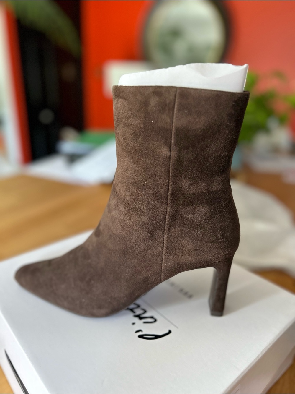 L'INTERVALLE Dark Brown Suede Pointed Toe Ankle Bootie - Picture 3 of 6